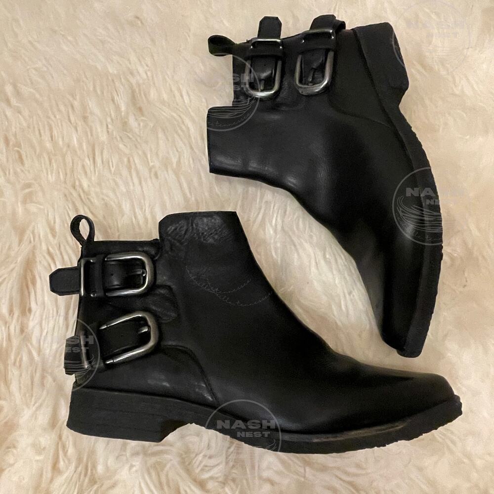Belle by Sigerson Morrison 8 Black Leather Booties | Double Buckle Ankle Boots
